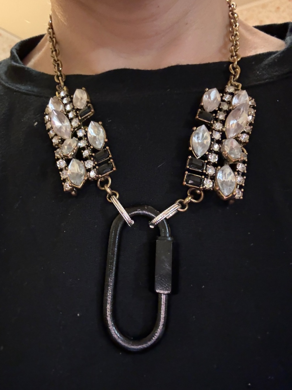 Hand-Crafted Statement Crystal Collar Necklace in Gold and Black